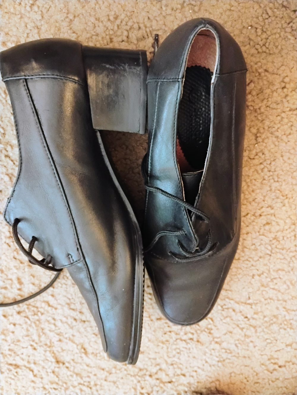 Blondo Black Leather Lace-Up Flats with Low Block Heel